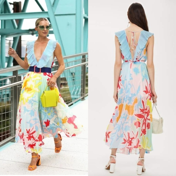 Topshop Dresses & Skirts - Topshop Colorful Paradise Plunge Maxi Dress